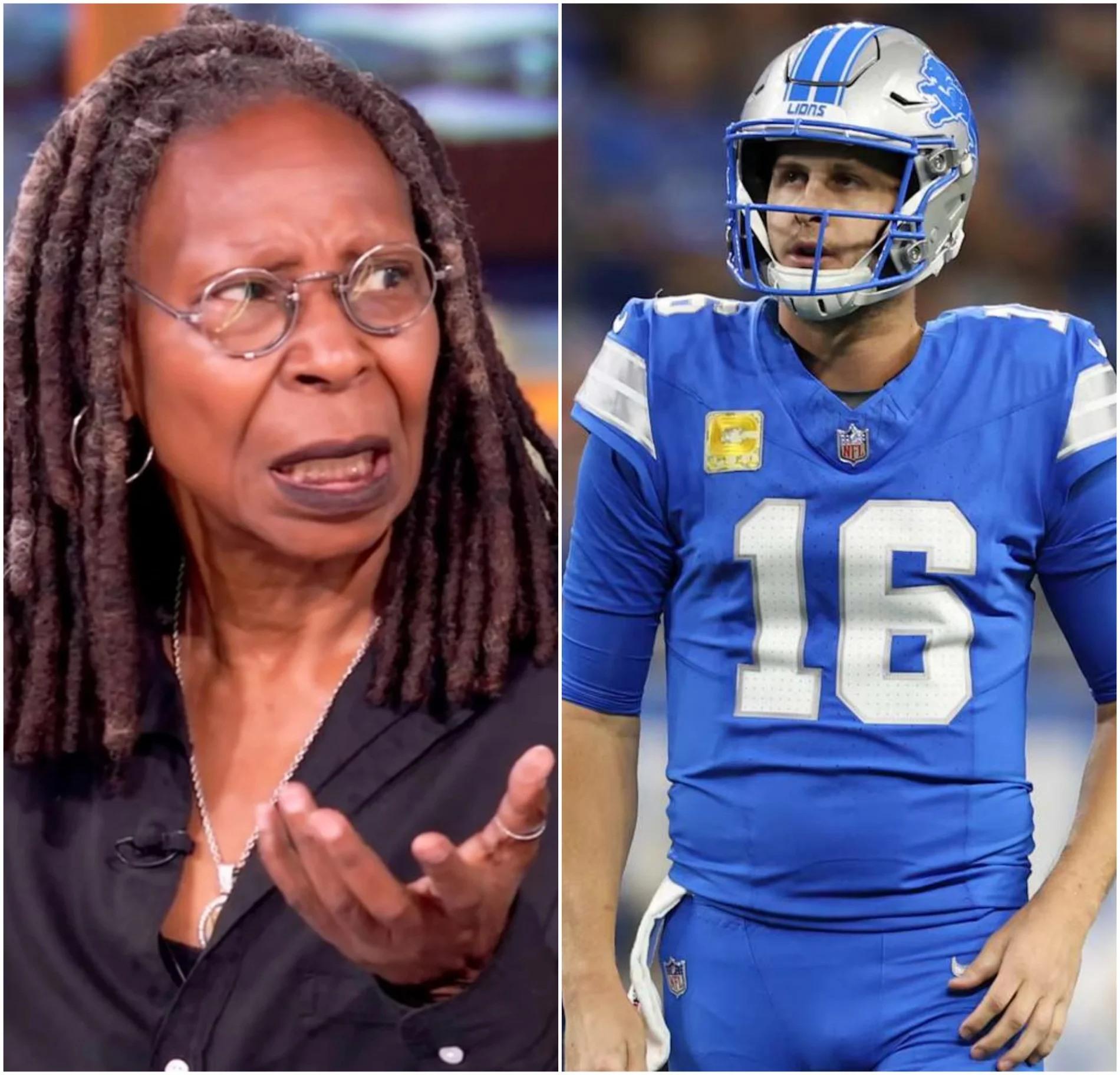 Shocking Live TV Moment: Whoopi Goldberg Mocks Jared Goff as a ‘Loser’ But Suddenly Shuts Up After Hearing 7 Words That Halts The View, Stunns Josh Allen, and Sends Social Media into a Storm.