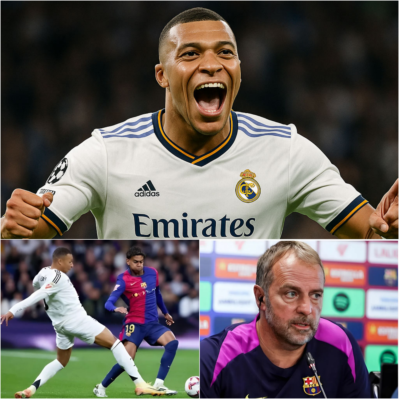 Coach Hansi Flick didn’t hesitate to DECLARE WAR on Real Madrid 🚨🚨 “Beating Real Madrid and winning LaLiga 2025-26 is very easy, because the previous titles were only the result of luck and favorable refereeing decisions. They are on a winning streak because they haven’t faced us yet.” Immediately, super striker Mbappé’s cold, sharp, and overwhelming response, in just 10 words, was enough to silence all of Spain…