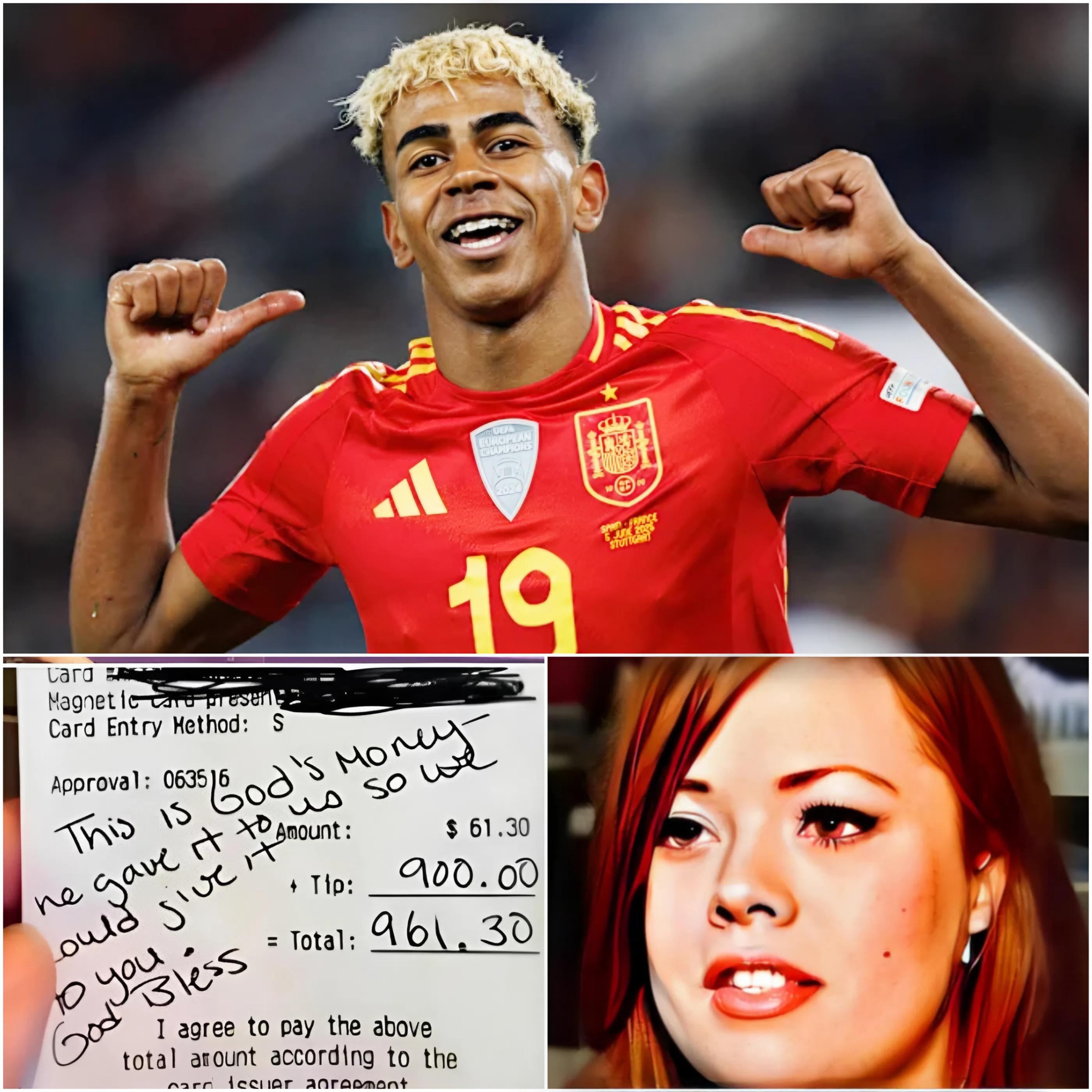 BREAKING NEWS: Lily, a 24-year-old waitress, didn’t know she was serving football star Achraf Hakimi. Polite and discreet, Lamine Yamal enjoyed his meal without drawing attention. But as he left, he placed a folded receipt on the table… and walked away with a smile. Curious, Lily opened it, and minutes later, she burst into tears. What Yamal had written wasn’t just a simple thank-you — it had changed her life.