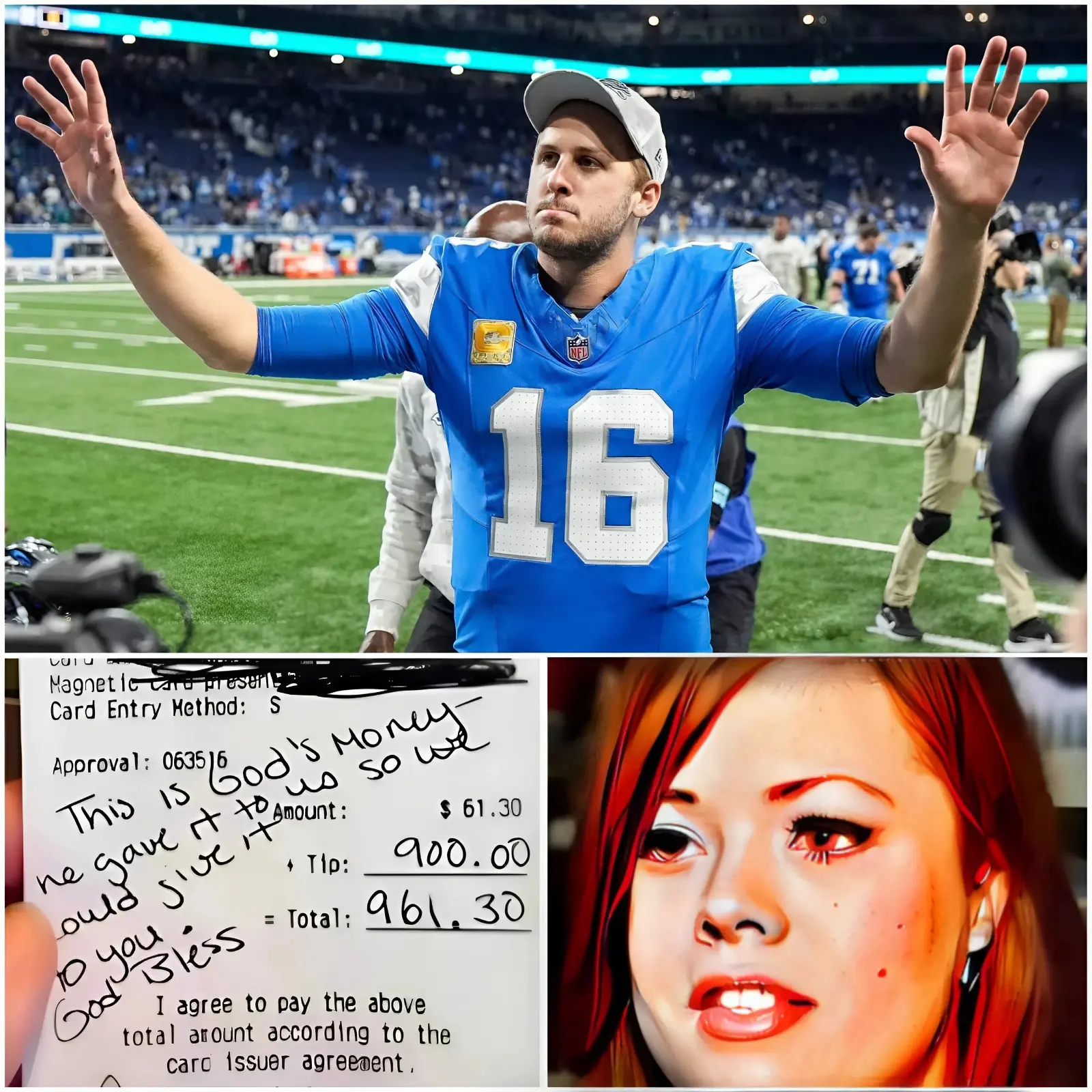 BREAKING: Lily, a 24-year-old waitress, had no idea she was serving Detroit Lions superstar Jared Goff. Polite and unassuming, Goff ate quietly without drawing attention. But when he left, he placed a folded bill on the table and walked away with a warm smile. Curious, Lily opened the bill — and within seconds, tears welled up in her eyes. What Jared Goff wrote was more than just a thank you… it was a message so powerful that it changed her life forever. 💔✨